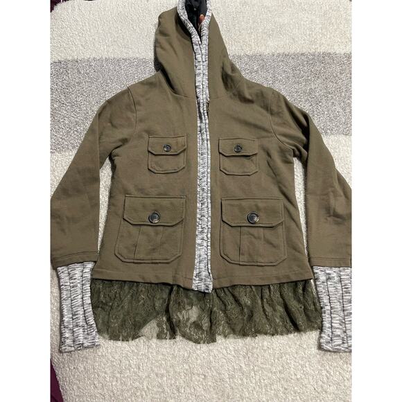 Scrapbook Hooded Utility Jacket Full Zip Lace Trimmed Womens Medium Olive JP574T - Picture 7 of 11